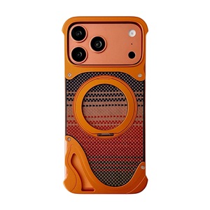 Coque de téléphone de luxe en <span class=keywords><strong>fibre</strong></span> de carbone sans cadre en métal magnétique motif dauphin avec support rotatif pour iPhone 17 Pro Max - Product Image 3