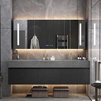 Meja wastafel ganda gaya Eropa terlaris dengan countertop batu tulis untuk kamar mandi