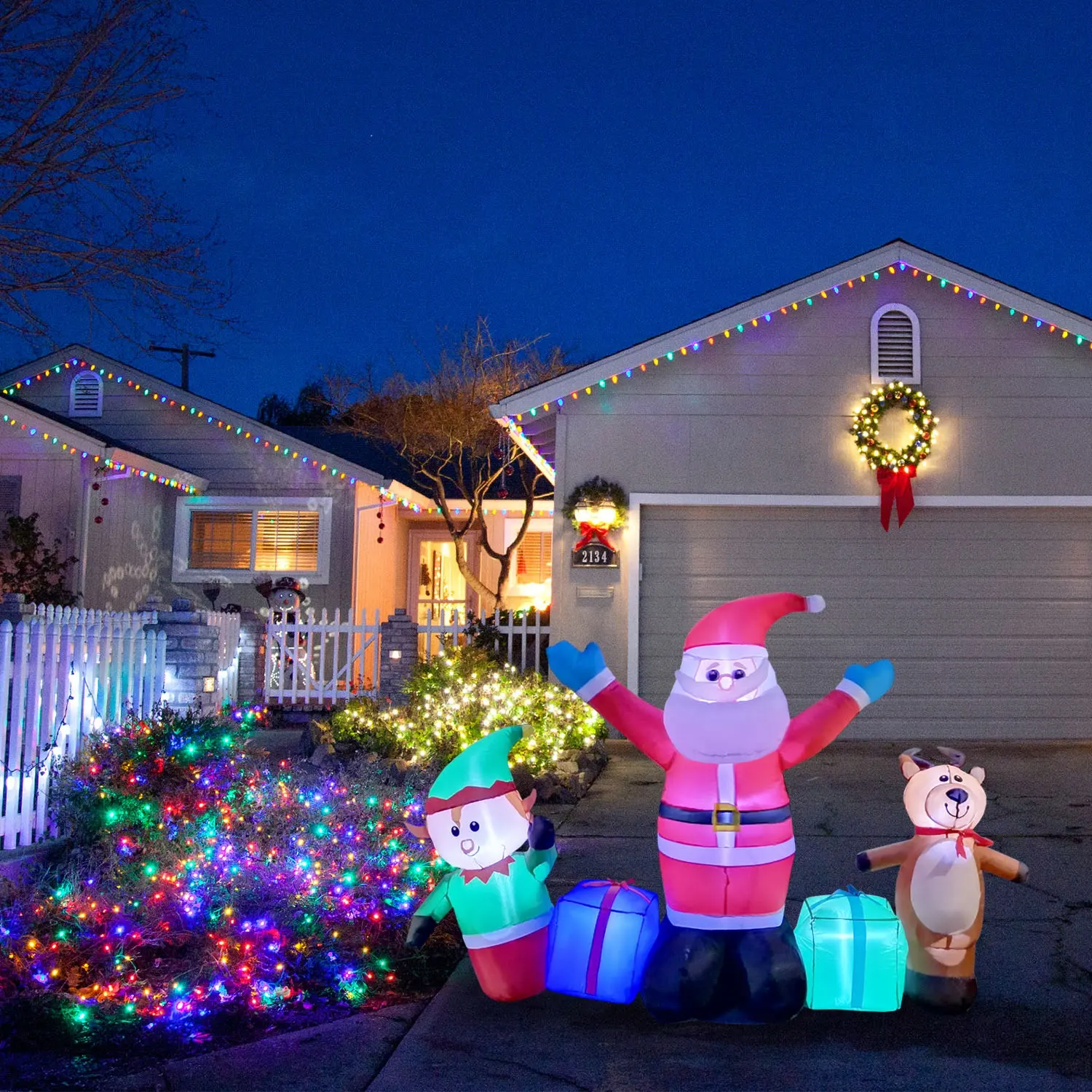 5ft 150cm Elf Reno Papá Noel Decoración de Navidad inflable Suministros para fiestas con luces LED