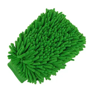高品质定制超厚吸水洗手套批发雪尼尔绿色超细纤维洗车手套