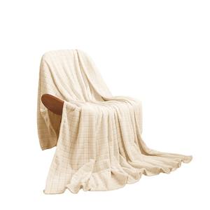 ผ้าห่มขนแกะผ้ากำมะหยี่ลายสก๊อตผ้าสักหลาดขนแกะผ้าแจ็คการ์ดหนาสีเทาเบจ - Product Image 4