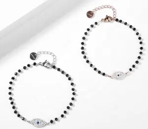 Roestvrij Staal Zwarte Kralen Armbanden Rvs Crystal Turkse Evil Eye Charm Armband/Brangle Voor Baby