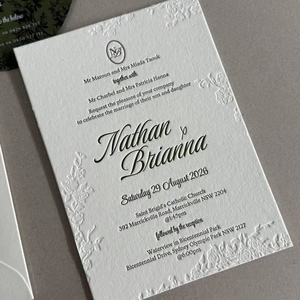 Luxury Wedding Invitation Card Letterpress <b>Printing</b> Elegant Design 600gsm Pure Cotton <b>Paper</b> for High-End Wedding Ceremony - Product Image 1