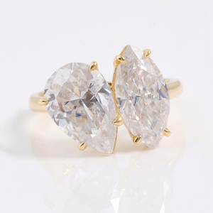 Bague de mariage tendance en or, ornement géant en deux pierres, momanite ou de laboratoire, diamant de 10, 14 et 18k - Product Image 2