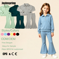 Ensemble 2 pièces OEM pour filles : Haut et pantalon évasé à cloche, extensible, respirant, tenue décontractée pour l'école, vêtements pour enfants
