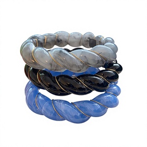 Ensembles de bracelets joncs de luxe en résine torsadés plaqués or, élégants, en acrylique bleu, noir, gris, bijoux de mode unisexe, cadeaux de mariage - Product Image 1