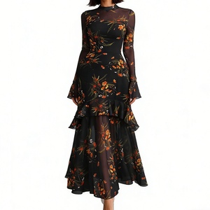 ชุดเดรสพิมพ์ลายรีสอร์ทแขนระบายลายดอกไม้แฟชั่นสำหรับผู้หญิง - Product Image 1