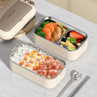 Boîte à bento en acier inoxydable 304 double couche de grande capacité allant au micro-ondes Boîte de papier rectangulaire en carton emballé chauffant en PP pour aliments