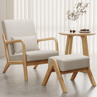 Nordischer Einzelsessel aus Massivholz mit Stoffbezug, Balkon-Sofa, Kleines Apartment-Tisch-Stuhl-Set, Gästehaus-Freizeitmöbel, Wohnzimmer