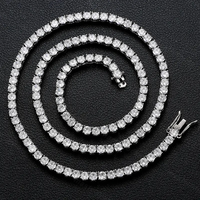 Chaîne de tennis Moissanite 3mm 4mm 5mm Collier en argent 925 plaqué or 18 carats Chaîne de tennis Hip Hop VVS
