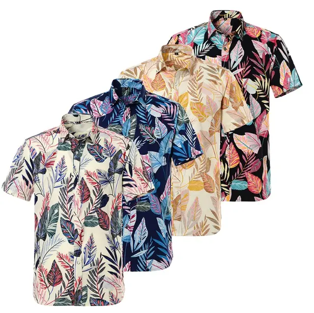 2022 Zomer Hot Mannen Beach Hawaiian Bloem Shirt Mannen Korte Mouw Losse Grote Poort Wind Reizen Bloemenprint shirts