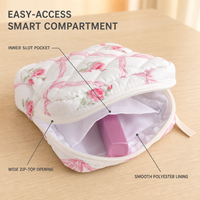 Trousse de Maquillage Matelassée Florale Grande Capacité avec Nœud Mignon Personnalisé, Pochette à Crayons et Organisateur de Serviettes Hygiéniques pour Femmes