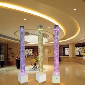 2023 New Design Interior Decorative LED Glowing Aquarium Color Changing Acrylic Water Bubble Round Columns