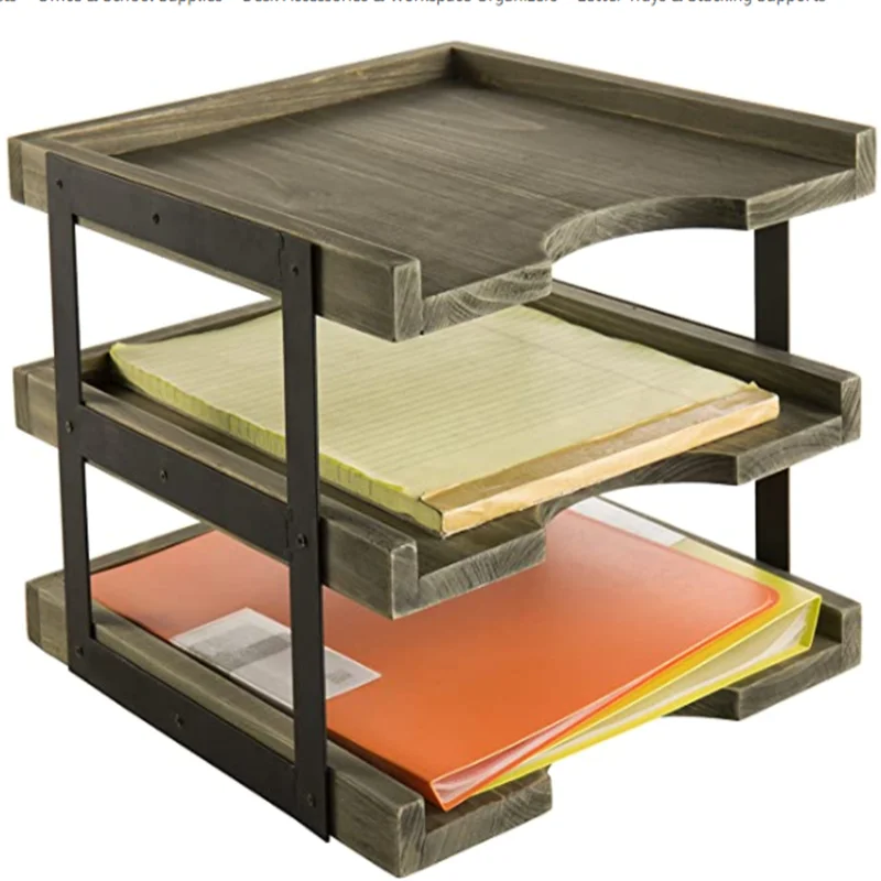 Рама 3-х уровневая Desktop файл папка бумажный Органайзер фотообои Деревенский коричневый деревянный офисный стол лоток для документов с металлом