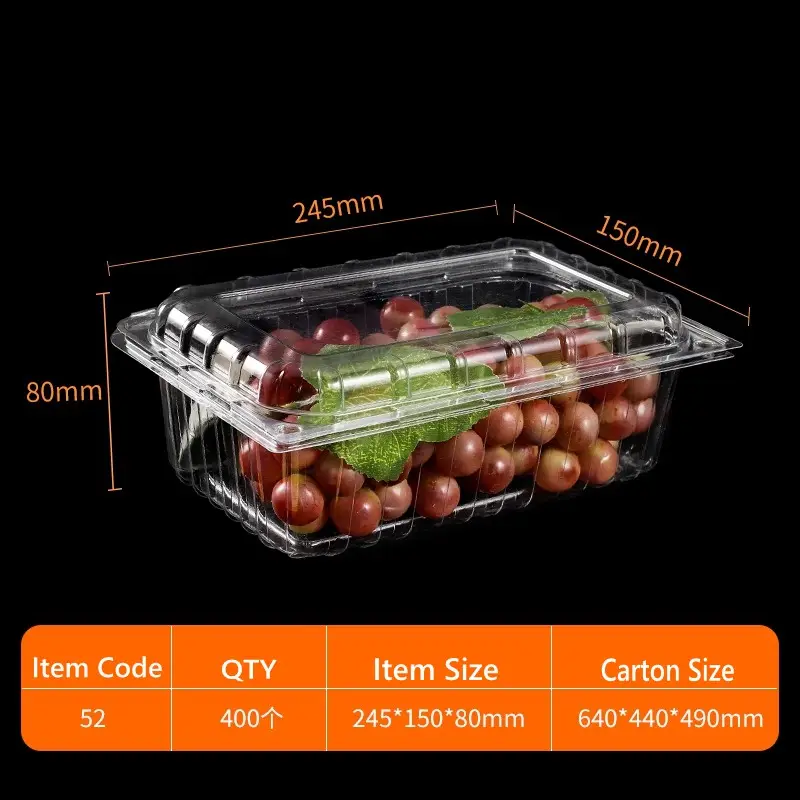 Caja de concha de fruta transparente de plástico PET personalizado de grado alimenticio de 500g, caja de embalaje de fresa para supermercado