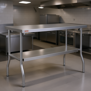 Tavolo da Lavoro Commerciale Vevor in Acciaio 48 X 24 Pollici con Gambe Regolabili in Altezza, Finitura Lucida, Tavolo da Preparazione Resistente per Cucina - Product Image 2