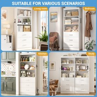 Armoire de cuisine haute, minimaliste, blanche, robuste et durable, avec station de charge, tiroirs, étagère de rangement