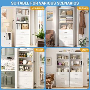 ตู้เก็บของครัวทรงสูง สไตล์มินิมอล สีขาว แข็งแรง ทนทาน พร้อมช่องเสียบชาร์จ ลิ้นชัก และชั้นวางของ - Product Image 3