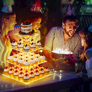 Perlengkapan Dekorasi Kue Cupcake 4 Tingkat dengan Lampu LED Grosir Pabrik, <span class=keywords><strong>Display</strong></span> Menara Akrilik untuk Ulang Tahun, Hari Ayah, Hari Valentine - Product Image 6