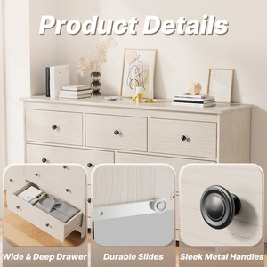 خزانة أدراج حديثة بيضاء مع مساحة تخزين واسعة لغرفة النوم - Product Image 4