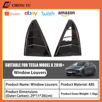 Ailerons de fenêtre arrière aspect carbone noir brillant pour Tesla Model X 2018+ – Cache de ventilation en ABS, pare-soleil et pare-pluie, accessoires