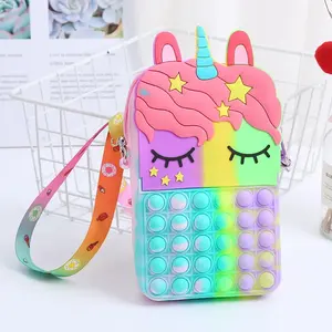 New Unicorn Coin Card Pop Wallet Bag Push Bubble Shoulder Handbag Silicone Fidget Toy Coin Bags Pop Coin Wallet Pop Itting Purse