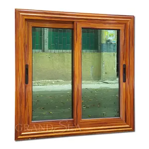 African style hot-selling aluminum frame wood color green double glass sliding window