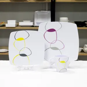 Beauty Dish Eco-friendly White Square Shape Melamine Plates And Cups Sets Dinnerware For Restaurant