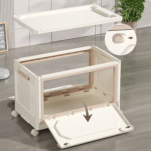 Hot bán 55L có thể gập lại ráp mua sắm giỏ Tote giỏ giáo viên giỏ hàng tiện ích cán Crate với bánh xe bằng gỗ Bìa - Product Image 4