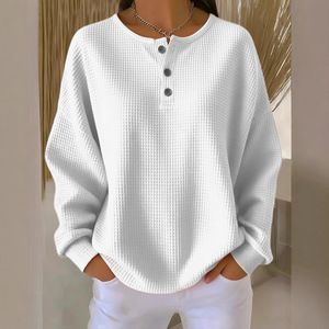 Pull en tricot gaufré coupe ample couleur unie col rond manches longues pour femme Orange S M L XL 2XL 3XL 4XL 5XL - Product Image 2