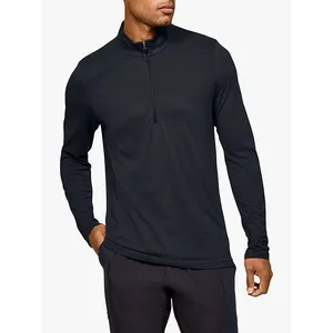 Bamboo Fabric Long Sleeve Black T Shirt Men Seamless Half Zip Training Top T Shirt