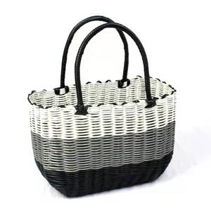 Panier de rangement en plastique et rotin, panier à linge coloré tissé, taille personnalisée, fabrication d'usine - Product Image 1