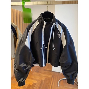 Fashion Cool Streetwear Vintage Fall Autumn Winter Casual Long <strong>Sleeve</strong> Color Block <strong>Short</strong> <strong>Women</strong> Lady Zipper Cropped Coat <strong>Jacket</strong> - Product Image 3