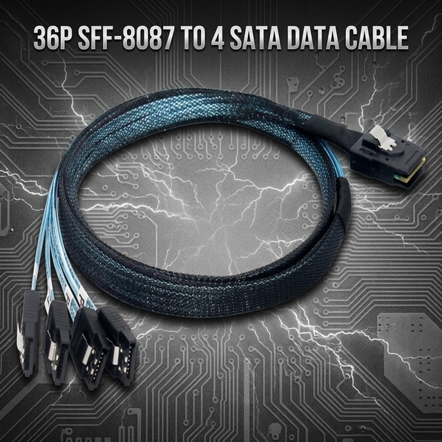 Server Storage SFF-8087 to 4 SATA Mini SAS Breakout Cable 6Gbps Double Shielded Aluminum Foil Tinned Copper P1-P4 Mark