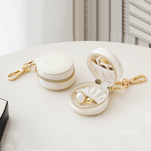 Custom Logo Multyfunctional Leather Jewelry Mini <b>Storage</b> Case Small Jewelry Travel Round Organizer Display Boxes with Tassel - Product Image 3