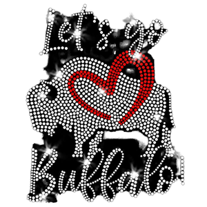 Diseños de transferencia térmica de diamantes de imitación termoadhesivos personalizados de cristal cuadrado con efecto brillante, con motivos de fútbol americano 'Let's Go' y 'Love Buffalo', para bolsos, al por mayor - Product Image 1