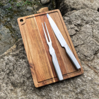 Ensemble de couteaux de cuisine d'assurance qualité d'usine Chef BBQ couteau à trancher va au lave-vaisselle avec fourchette à viande avec planche à découper en bois d'acacia