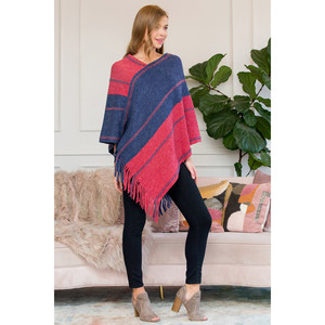 Hdf3007rdbl - Poncho con flecos y estampado de cadena en dos tonos, rojo y azul - Product Image 5