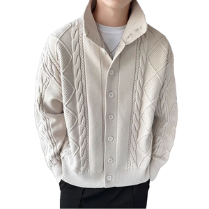 Nouveau cardigan tricoté automne-hiver pour homme, style ample, pull chaud, couleur unie, col roulé, anti-boulochage, à bouton unique - Product Image 5