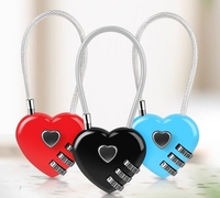 Cadenas d'amour en forme de coeur avec câble métallique-3 cadenas à combinaison numérique-mot de passe réinitialisable pour sacs de voyage