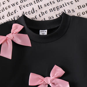 Sweater Rajut Kerah Bulat Lengan Panjang Aksen Pita Warna Solid dan Celana Cutbray Dua Potong untuk Musim Gugur dan Musim Dingin - Product Image 6