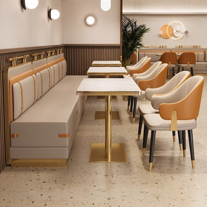 Ensemble de mobilier de restaurant de luxe personnalisable pour hôtels et cafés, en acier inoxydable et mousse haute densité, comprenant table à manger, chaise et banquette - Product Image 4