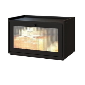 Caja de pan grande, rectangular, negra, para almacenamiento en la cocina, con puerta de vidrio y tapa de bambú. - Product Image 5