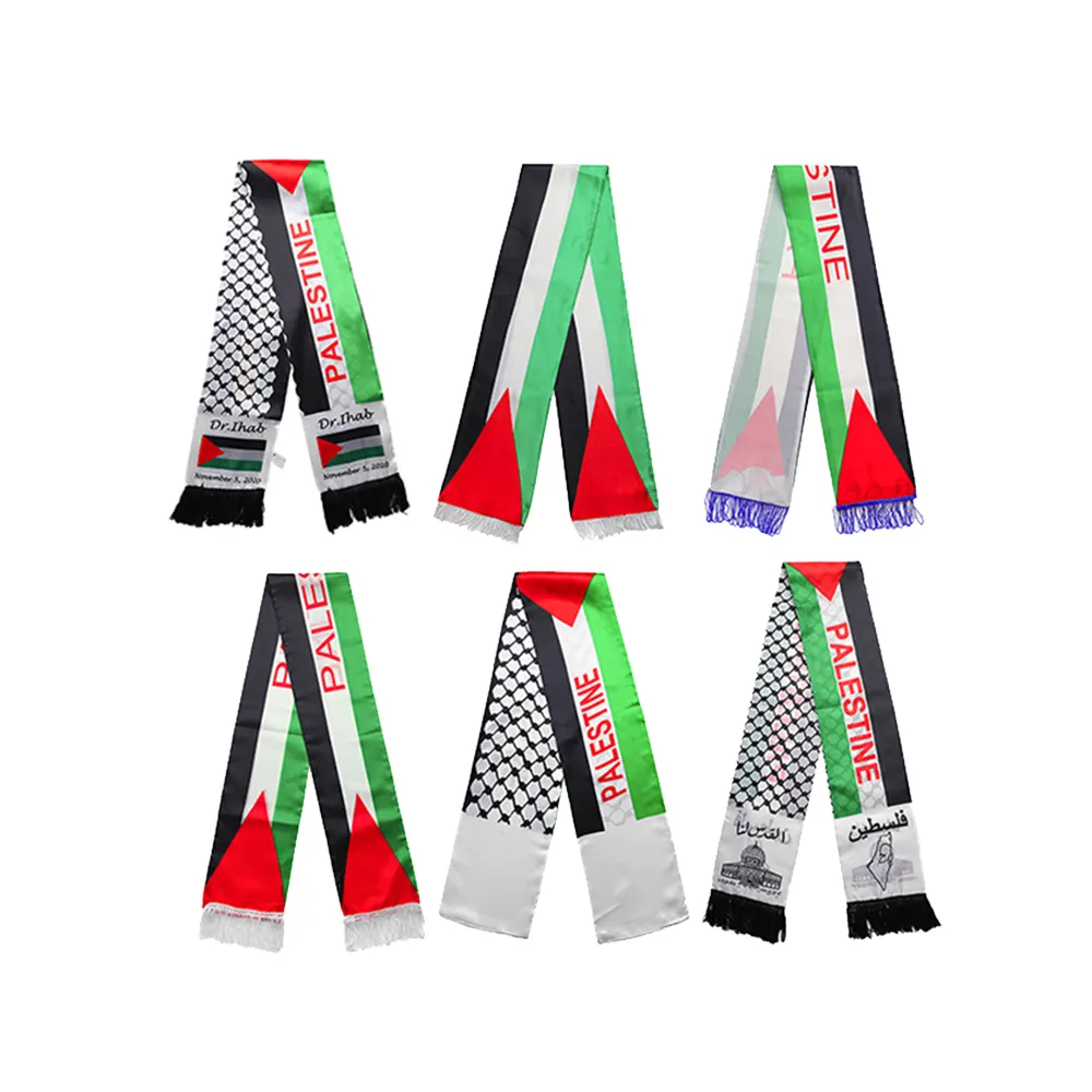 BOLISI, venta al por mayor, doble cara, impresión digital, 100% poliéster, bandera palestina, bufanda Palestina