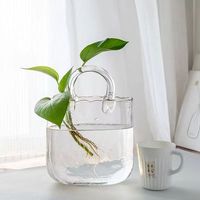 Vase en verre en forme de sac à main, créatif, transparent, pour arrangement floral, bouquet, décoration de bureau à domicile, aquarium