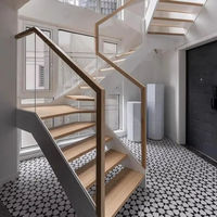 Escalier en bois préfabriqué écologique avec garde-corps en verre et installation DIY, design moderne, escalier flottant intérieur