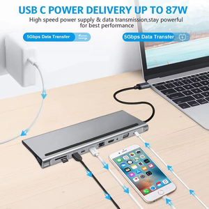 Thời trang 11/12 trong 1 4K USB Loại C HUB USB 3.0 Dock trạm HDMI tương thích Splitter USB Hub Đầu đọc thẻ PD Docking Station - Product Image 6