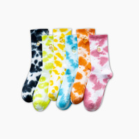 Chaussettes côtelées dégradées tie-dye pour femmes, broderie ours mignonne personnalisée OEM, chaussettes en coton tendance streetwear et skate, vente en gros