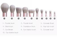 Ensemble professionnel de 10 pinceaux de maquillage à manche or rose, synthétiques et doux, compatibles baume à lèvres, blush plat/cantonné, effet laser holographique