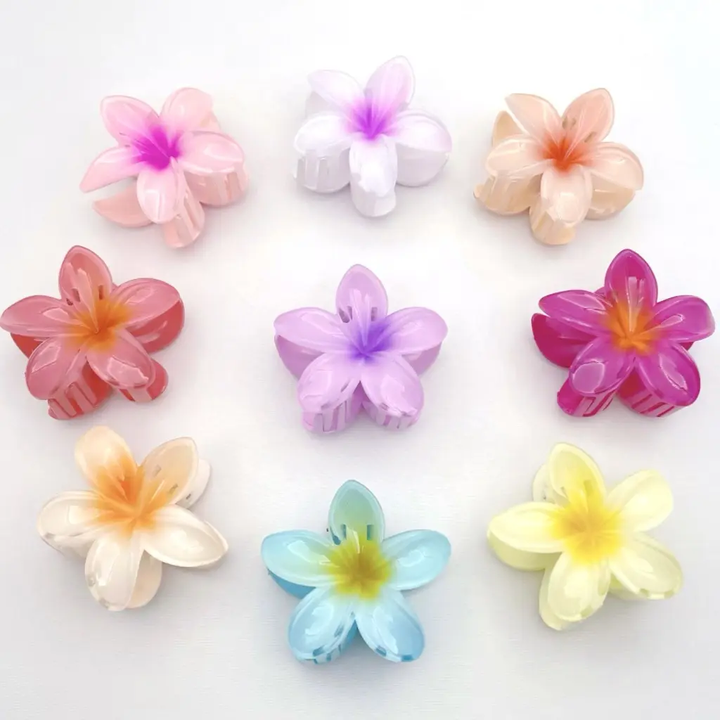 8Cm Zomervakantie Ei Bloem Klemmen Meisjes Frangipani Pleria Bloem Haarklauw Clip Terug Lepel Haai Clip Accessoires